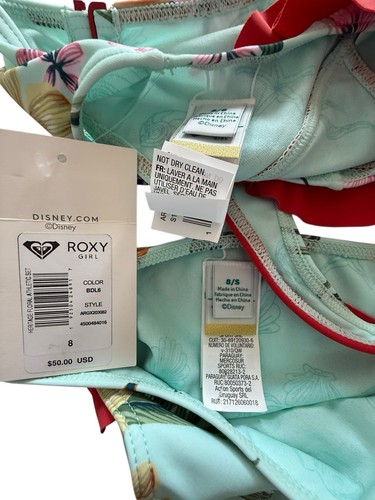 NWT Roxy x Disney Little Mermaid Heritage Floral Athletic Swim Set Girls 8 - Picture 6 of 6