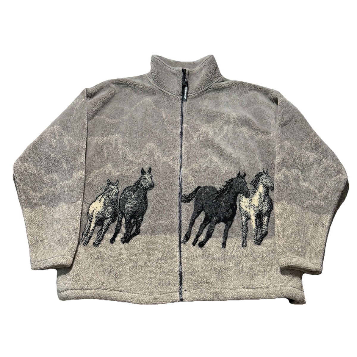 Vintage Black Mountain Fleece Wild Horses All Over Print Zip 