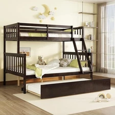Twin Over Full Bunk Bed w/Trundle,Convertible to 2 Platform Bed, Twin &Full Size