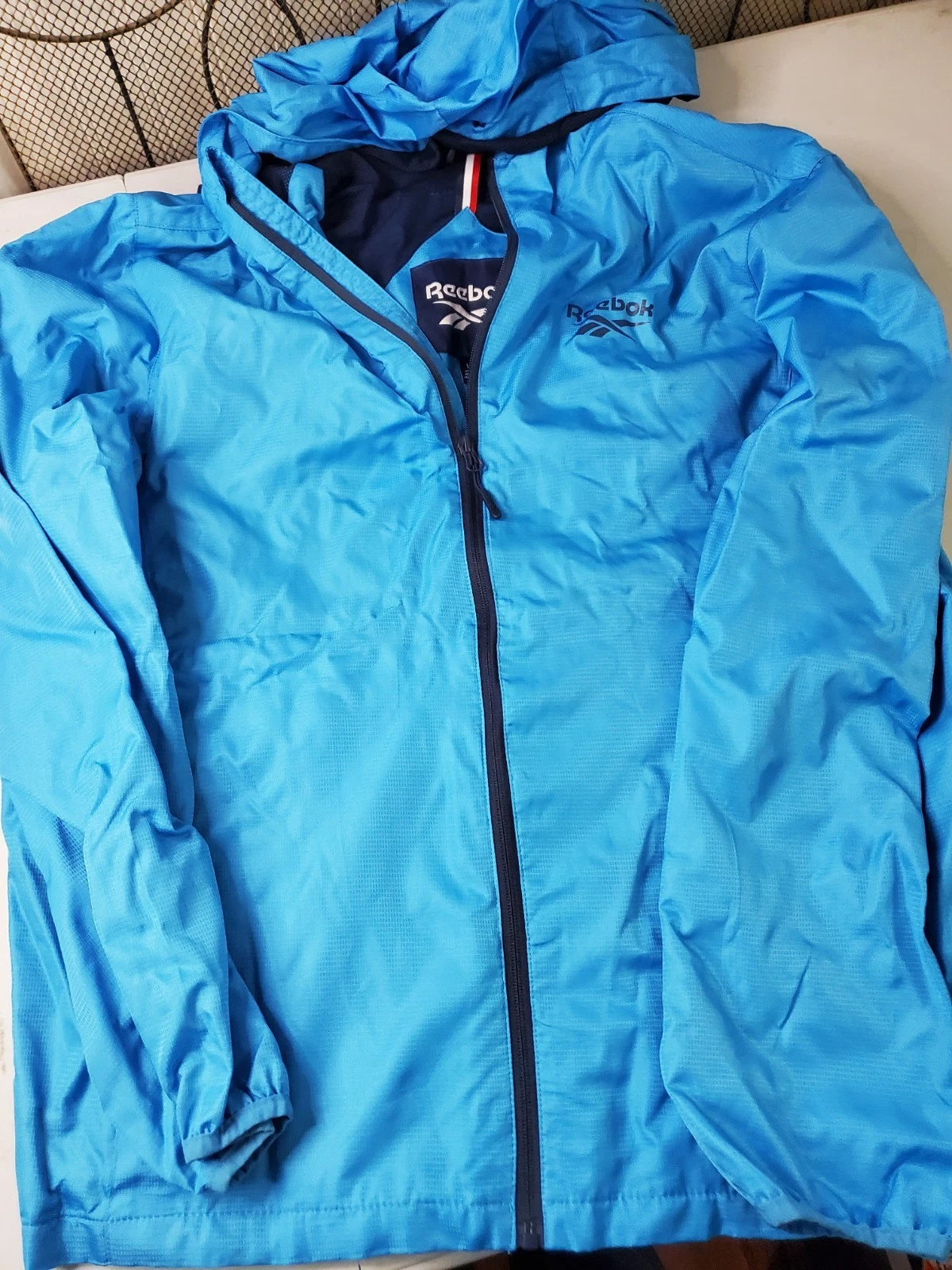 Reebok Jacket Windbreaker Men's Blue Outerwear Full Zip Hooded Golf New Large