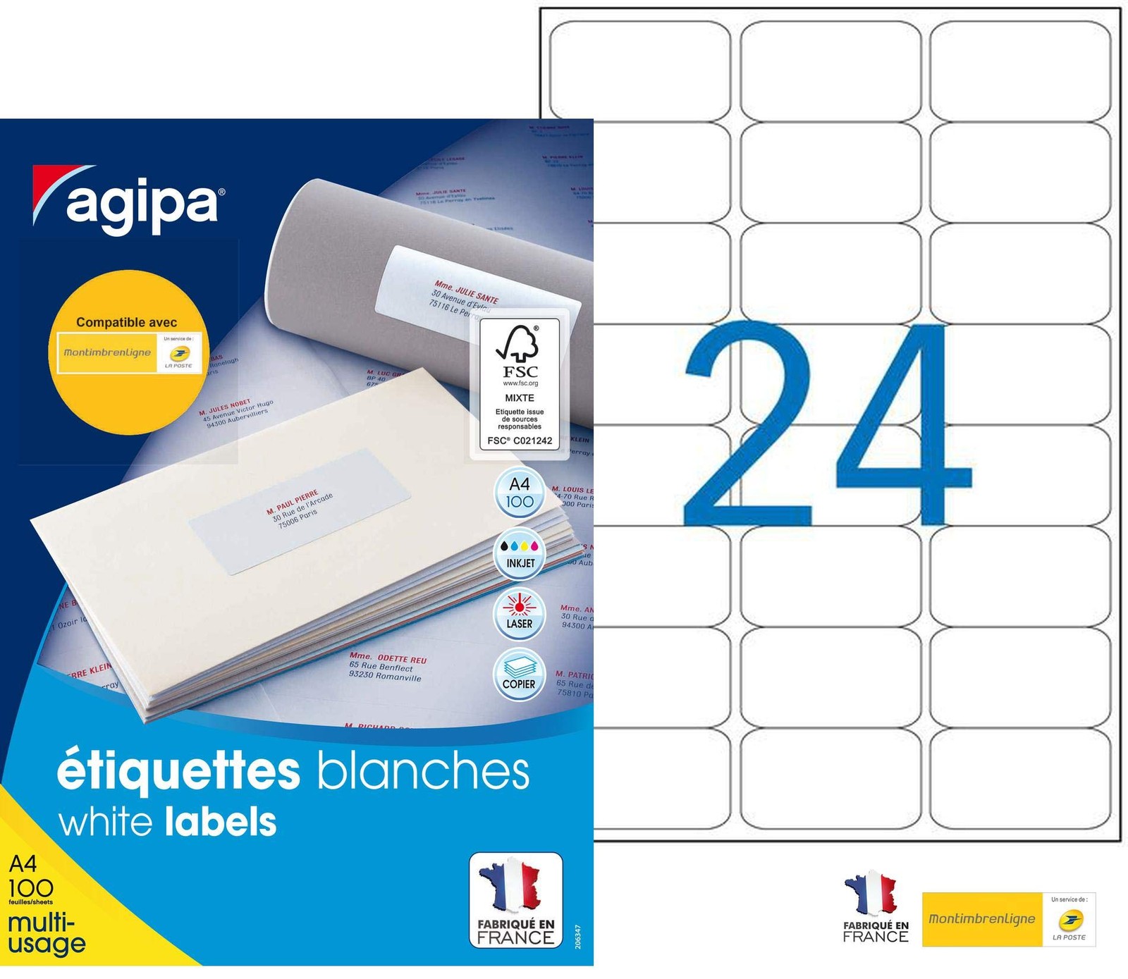 Étiquettes autocollantes Agipa blanches multi-usages à forte adhérence