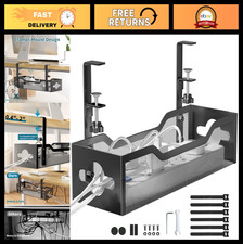 "Under Desk Cable Management Tray - No Drill Metal Mesh Organizer with Clamp, 2