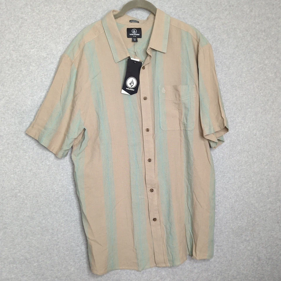 New Volcon FLAXSTONE Classic Fit Mens XL Short Sleeve Button Down Striped Shirt - Image 2 of 4