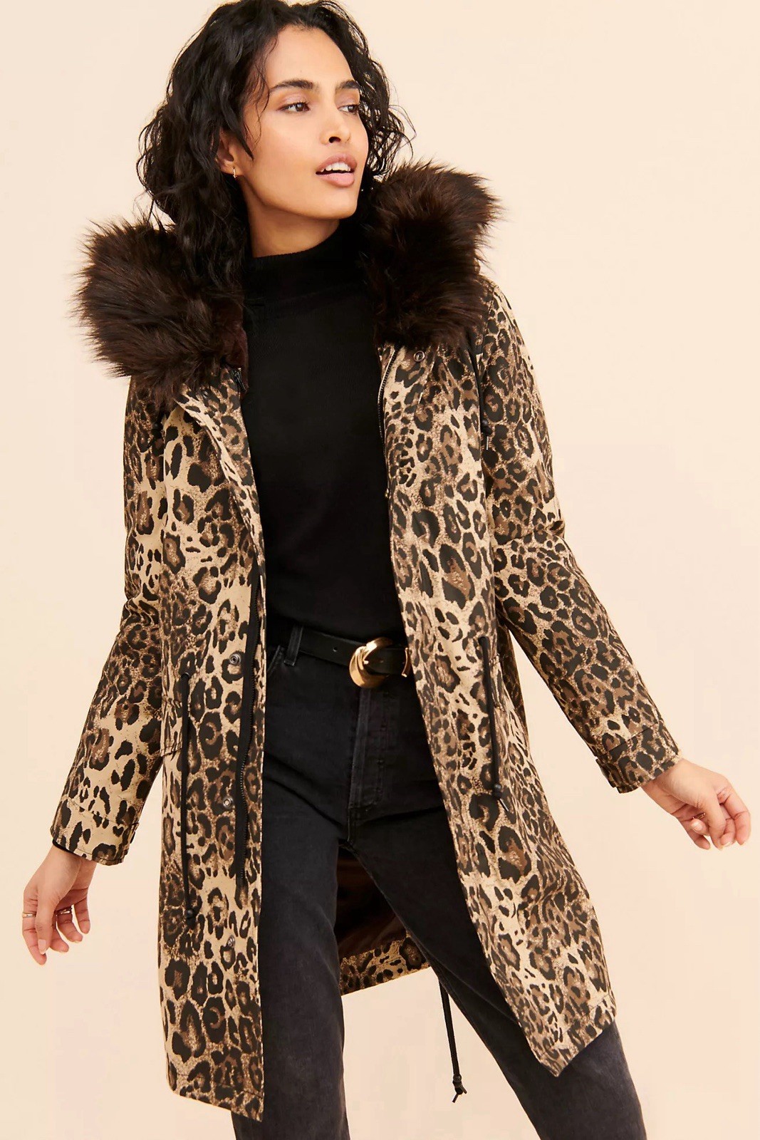 Parka para mujer Avec Les Filles de piel sintética con estampado de leopardo talla XS