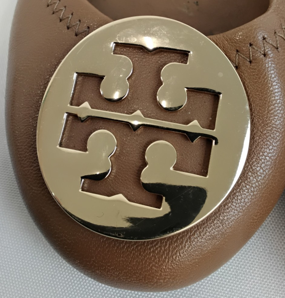 Tory Burch Reva Ballet Flats Women's 7 Brown Leather w/ Gold Elastic Back #Z5060 thumbnail 4