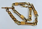 Antique Albert Watch Chain Trombone Links Spring Centres 9ct Gold T-Bar  34g