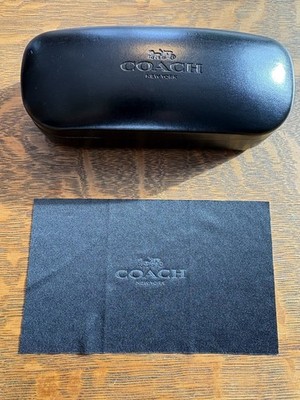 Genuine COACH Glasses Case New York Black Leather Hard Clamshell 6'' with Cloth