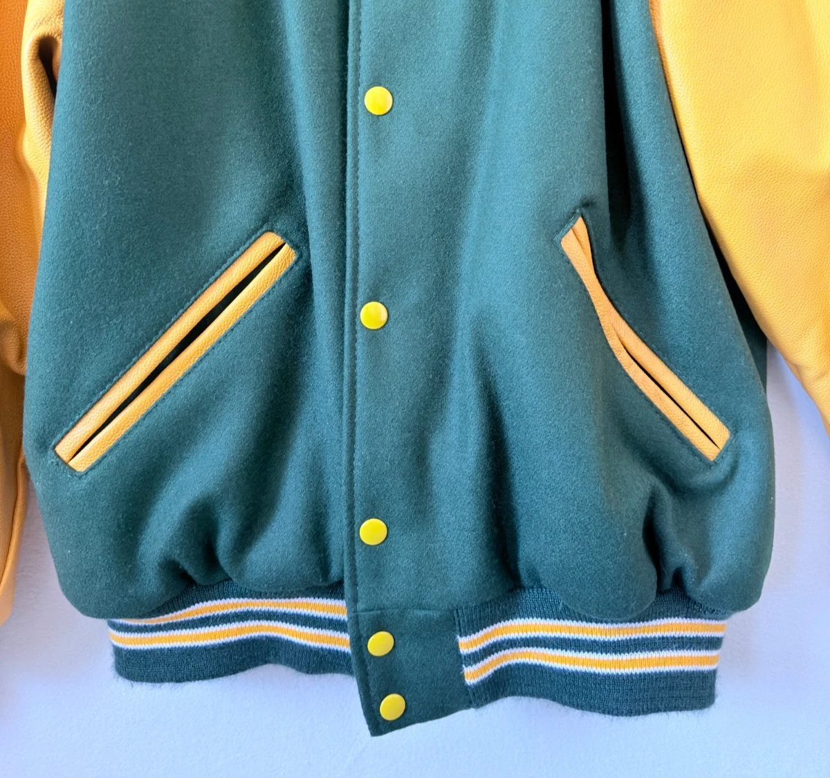 American Mens Classic Green Gold Letterman Varsity Team Jacket Large Made In USA - product detail image 4