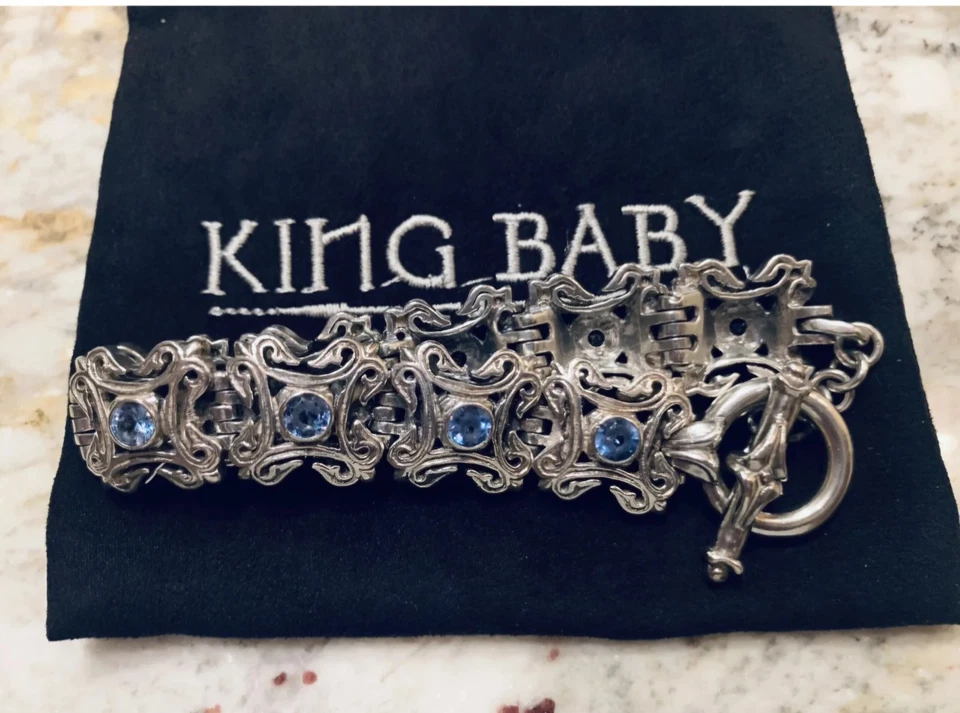 $4500 Vintage King Baby Studio Sterling Silver Blue Topaz 1 Of A Kind Bracelet  - Image 4 of 4