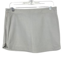AllSaints Leather Mini Skirt Womens Size 2 Grey Excellent Side Zip Edgy Moto