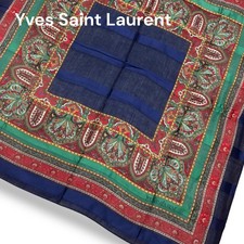 YVES SAINT LAURENT sciarpa vintage paisley lana seta 108x108 verde navy