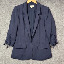 Loft Womens Navy Blue Open Front Blazer Cinched 3/4 Sleeve Size 2