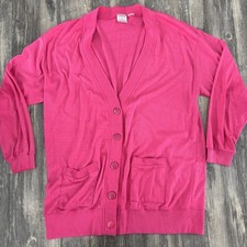 VTG American Weekend Hot Pink Neon 80-90s preppy button cardigan sweater pockets