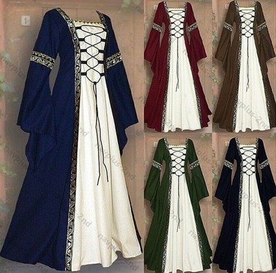 Neu Mittelalterliche Renaissance Frauen Spitze Langarm Kleid Kleid Kostüm DE)