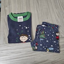 Hanna Andersson Pajama Set Peanuts Charlie Brown Christmas Gray Blue Green 6-7