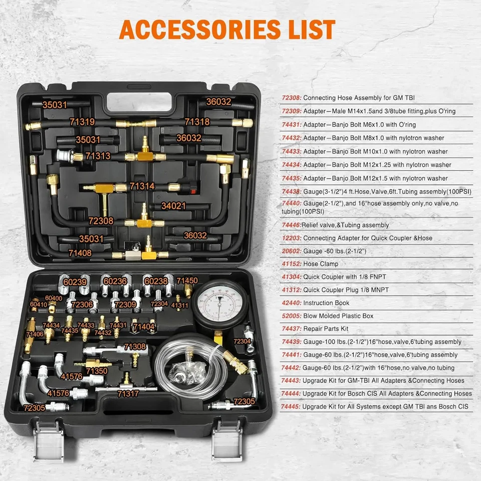 0-140PSI Fuel Injector Injection Pump Pressure Tester Gauge Kit Car Tools - Image 2 of 4
