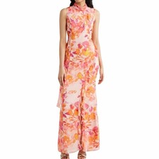 Eliza J Floral Ruffle Mock Neck Maxi Dress Blush Multi Size 2 NWT