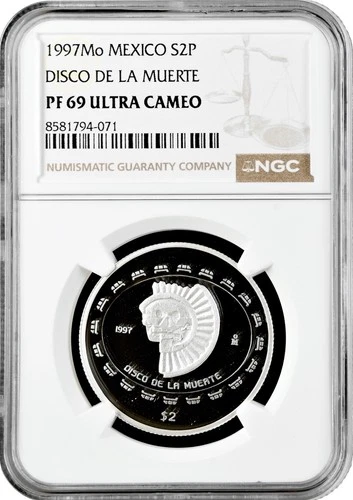 Mexico 2 pesos 1997, NGC PF69 UC, "Teotihuacan - Disco de la Muerte" silver coin