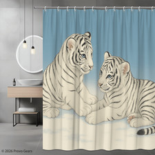 White Tiger Shower Curtain - Cute Animal Design for Bathroom