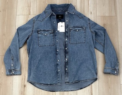 7 FOR ALL MANKIND Men s XL X-LARGE Western Pearl Snap Denim Shirt Premium Jean