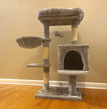 Gray Plush Cat Tree Tower w/ Condo, Hammock Sisal Scratching Posts