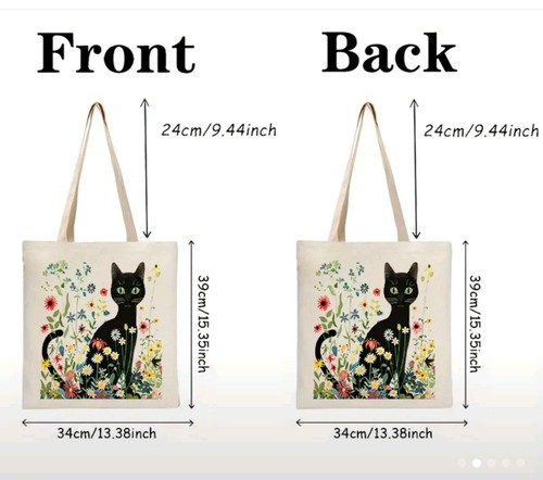 black cat tote bag FAST Free Shipping 15 inch by 13 inch - Picture 2 of 2