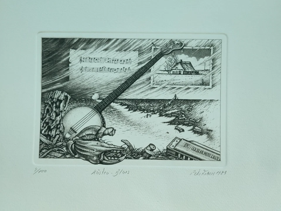 Peter Froese, Küsten-Blues , Kupferstich, handsigniert, nummeriert 1989 - Bild 2 von 4
