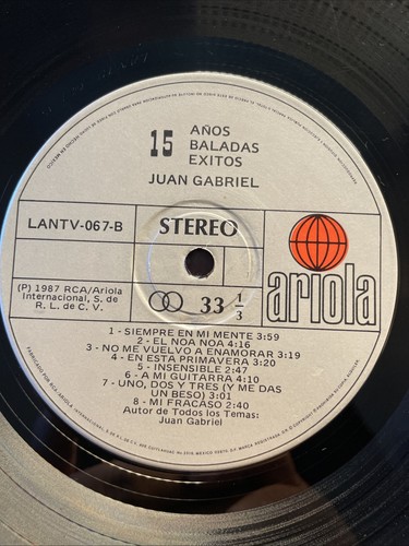 JUAN GABRIEL / 15 ÉXITOS / Vinyl Record 33 Rpm Baladas - Picture 4 of 4