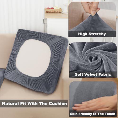 Sectional Couch Cover 4 Pieces Velvet Separate Couch Cushion Covers L Shape - Picture 3 of 6