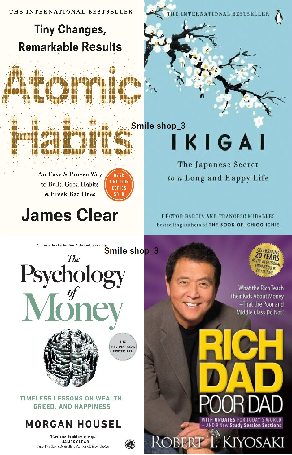 4 Book Set Rich Dad Poor Dad, The Psychology of Money, Atomic Habits+ Ikigai pap