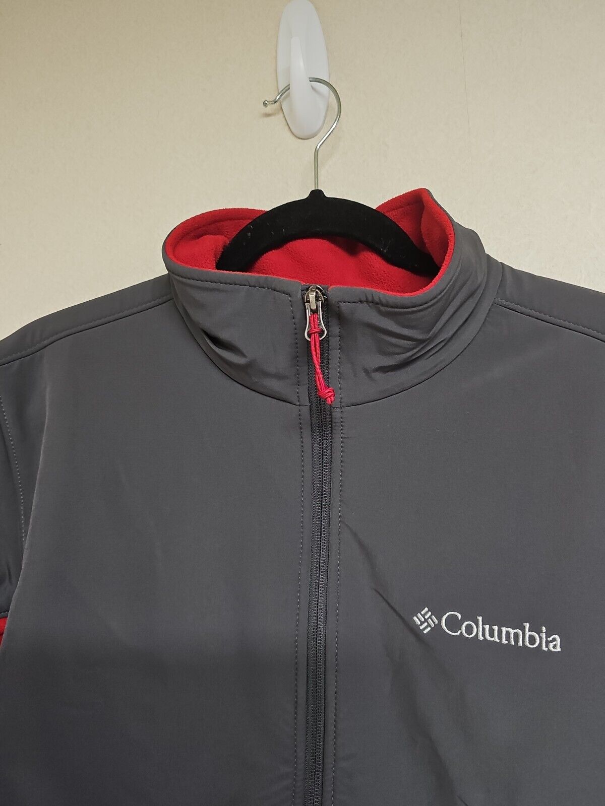 COLUMBIA Mens Medium Fleece Coat Red Gray Jacket - image 5