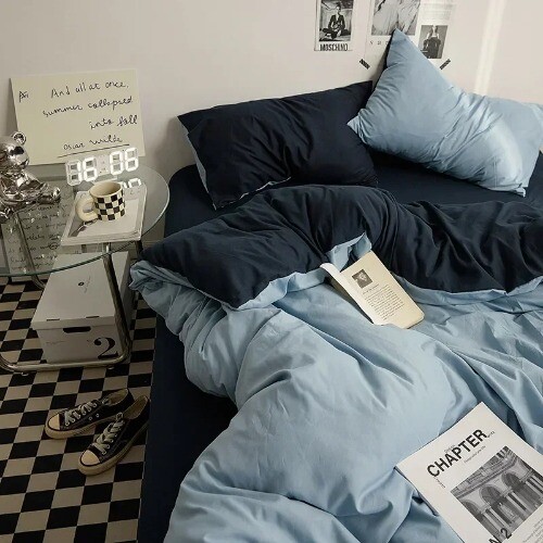 Double Washed Cotton Bettwäsche 4-teiliges Set Studentenwohnheim Bettwäsche Duvet Set - Bild 18 von 38