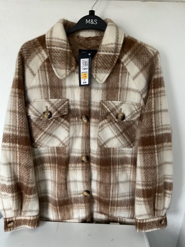 Totalmente Nuevo Chacket a Cheque Mezcla de Lana Cepillada Forrado Talla 16 Color Neutro - Imagen 18 de 23