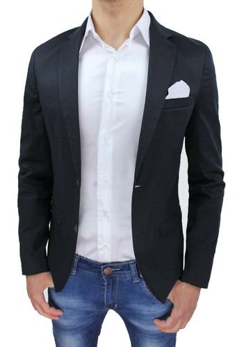 Giacca uomo slim fit nera elegante casual blazer in cotone 100% made in  Italy | eBay