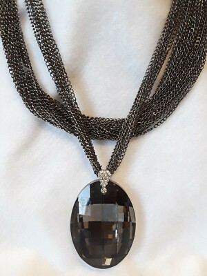 WOW-Large Blackish/Smoke Pendant Oxidized 2-Layers, Multi-Chains Metal Necklace
