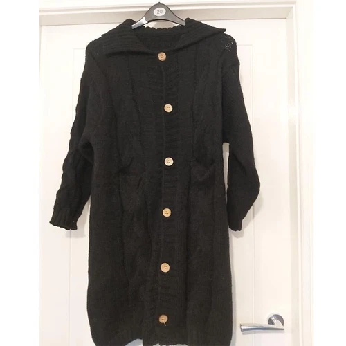 Damen Grobstrick Oversize Pullover vorne offen Tasche Mantel lang Maxi Cardigan - Bild 12 von 25