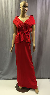 NEW BADGLEY MISCHKA $550 RED PORTRAIT COLLAR PEPLUM EVENING GOWN DRESS SZ 0