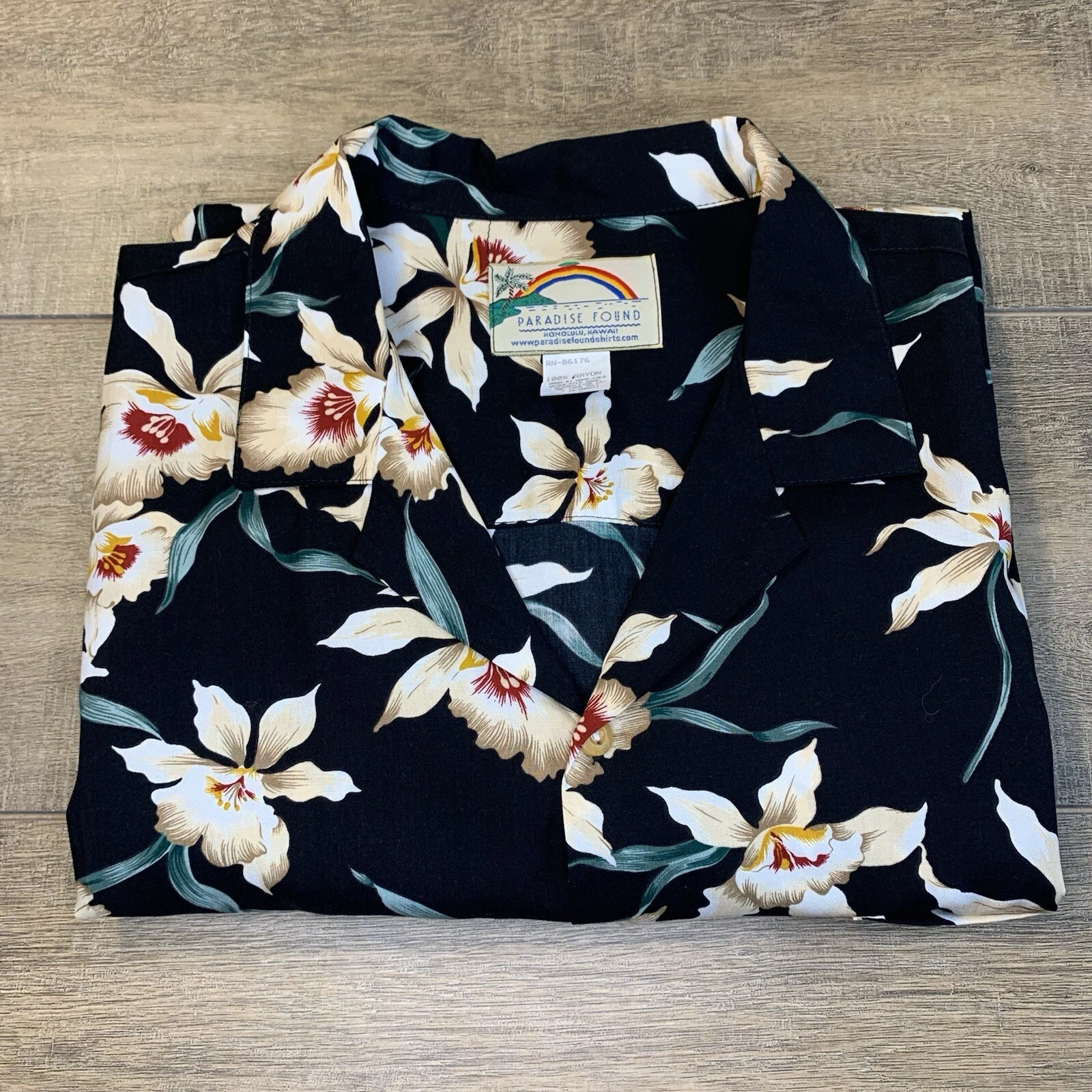 Paradise Found Mens Hawaiian Polo Shirt Size (XL) Rayon Rare Elastic Waist B12
