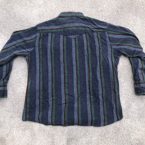 Camicia vintage Wrangler uomo XL flanella perla a scatto righe western rodeo con bottoni - Foto 6 di 7