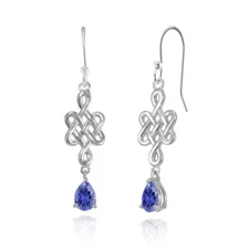 Teardrop 6x4mm Tanzanite Celtic Infinity Knot Dangle Earrings in Sterling Silver