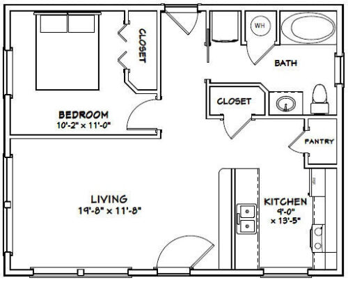 30x24 House -- 1 Bedroom 1 Bath -- 720 sq ft -- PDF Floor Plan -- Model 1J - Picture 2 of 5