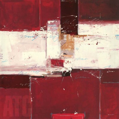 39W''x39H'' RED II by RON VAN DER WERF - VIVID FIRE DEEP ENGINE ABSTRACT CANVAS