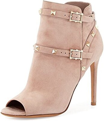 Valentino Garavani Rockstud Open-toe Ankle Boots Poudre Sz 35.5(Run 1/2 sz big)
