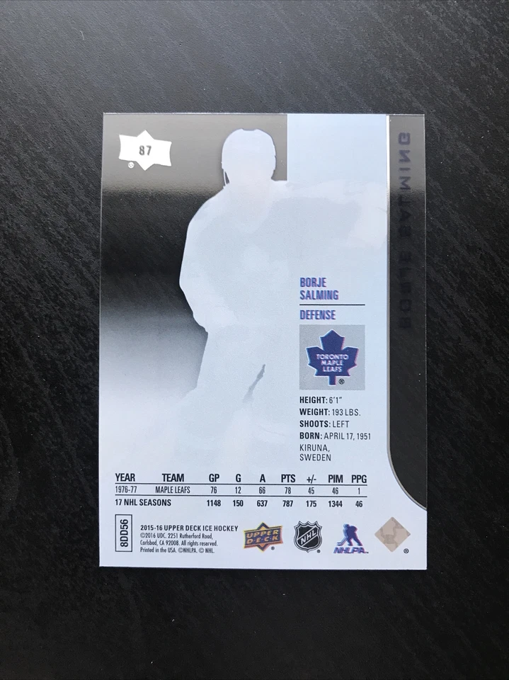 2015-16 Upper Deck UD Ice #87 Borje Salming Toronto Maple Leafs - Image 2 of 2