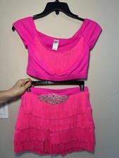 Hot Pink Fringe Dance Outfit Set Top and Shorts