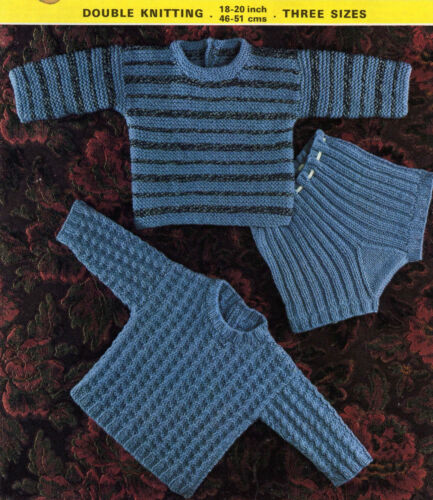 Copia de patrón de tejido 0188.  Suéteres y pantalones cortos para bebé.  18-20 pulgadas cofre - Imagen 1 de 1