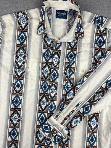 Wrangler Western Shirt Mens 2XL Tall Southwestern Aztec Pearl Snap 2XLT Cowboy - Imagen 2 de 14