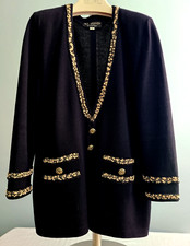 St. John Collection by Marie Gray BLACK KNIT V-NECK CARDIGAN JACKET Size 10 USA