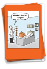 12 Funny Halloween Greeting Cards Set 5"x7" w/ Envelopes(1 Design) Pumpkin Pain