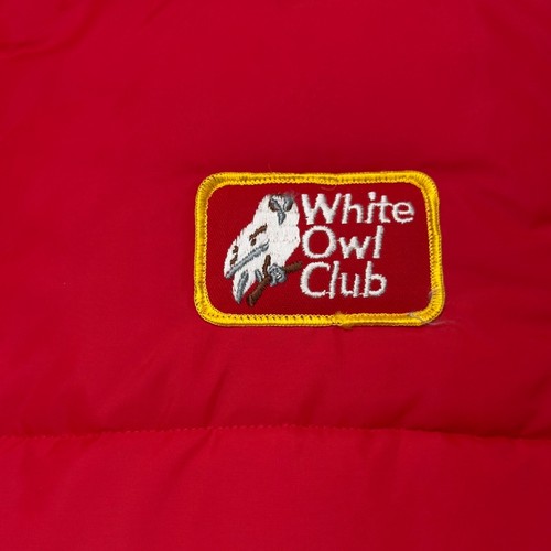 Chaleco Chaqueta Puffer Vintage Upstream Blanco Owl Club Cigarro Rojo Raro Para Hombres XL? - Imagen 4 de 9